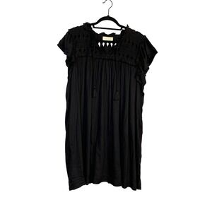 Dear John Women's Black Dress Boho Smocked‎ Neckline Short Sleeve Casual Size M